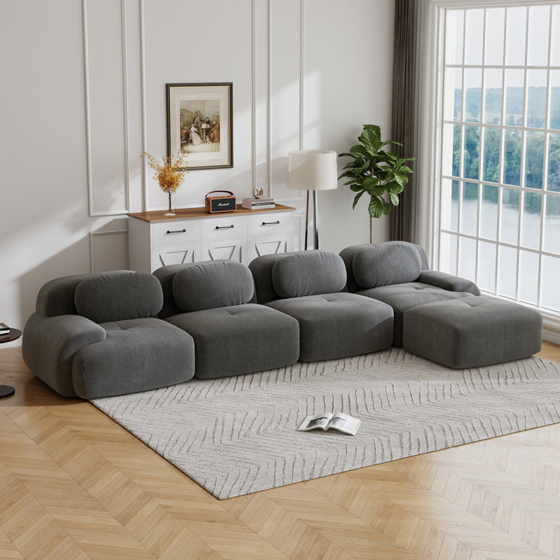 Boneless 4-seat L-shaped Sofa 32d High-resilience Sponge Anti-slip Design Chaise Design Extra-wide Curved Armrests Multi-free Combination No Assembly For Studies Living Rooms Media Rooms