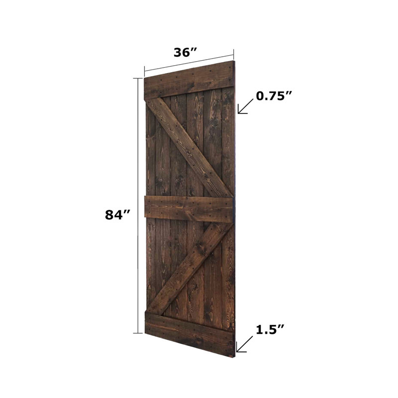 Porte de grange coulissante double en bois massif de style K avec ensemble de quincaillerie - Assemblage requis, Café Kona