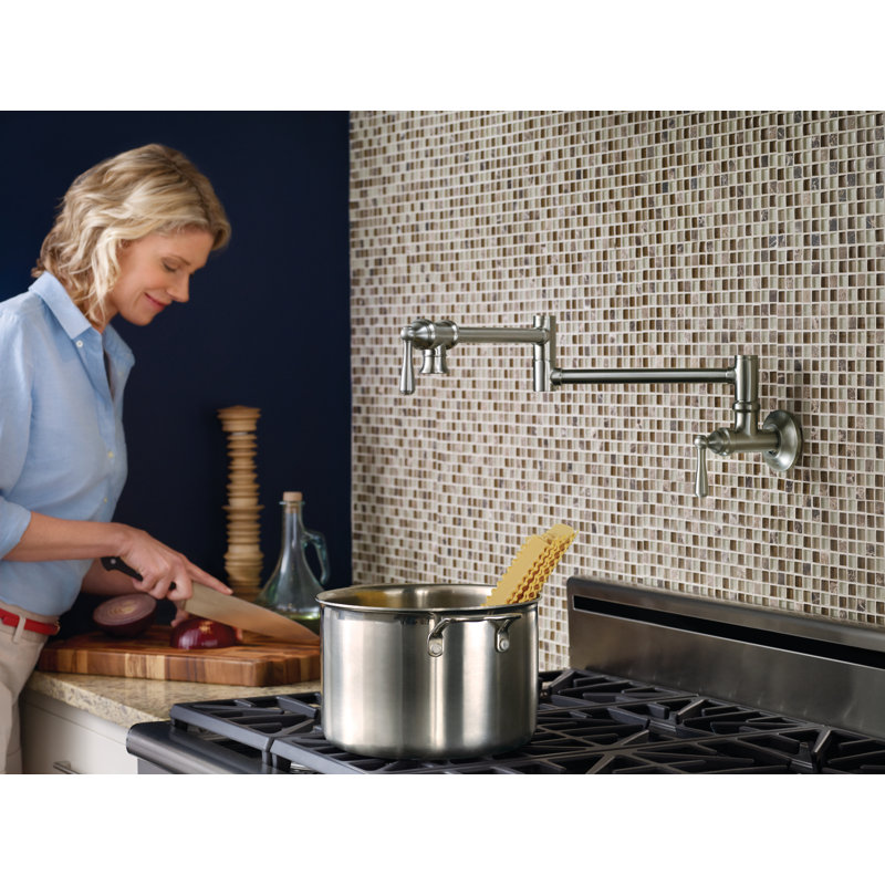 Moen Traditional Wall Mount Swing Arm Folding Pot Filler Kitchen Faucet, Spot Resist Stainless