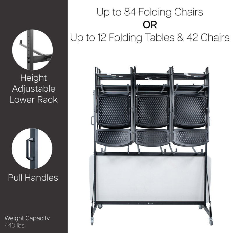 Black Steel Folding Table and Chair Cart with Protective Cover