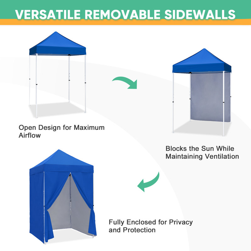 5 Ft. W x 5 Ft. D Outdoor Pop Up Steel Canopy Portable Tent with 4 Sidewalls, Blue