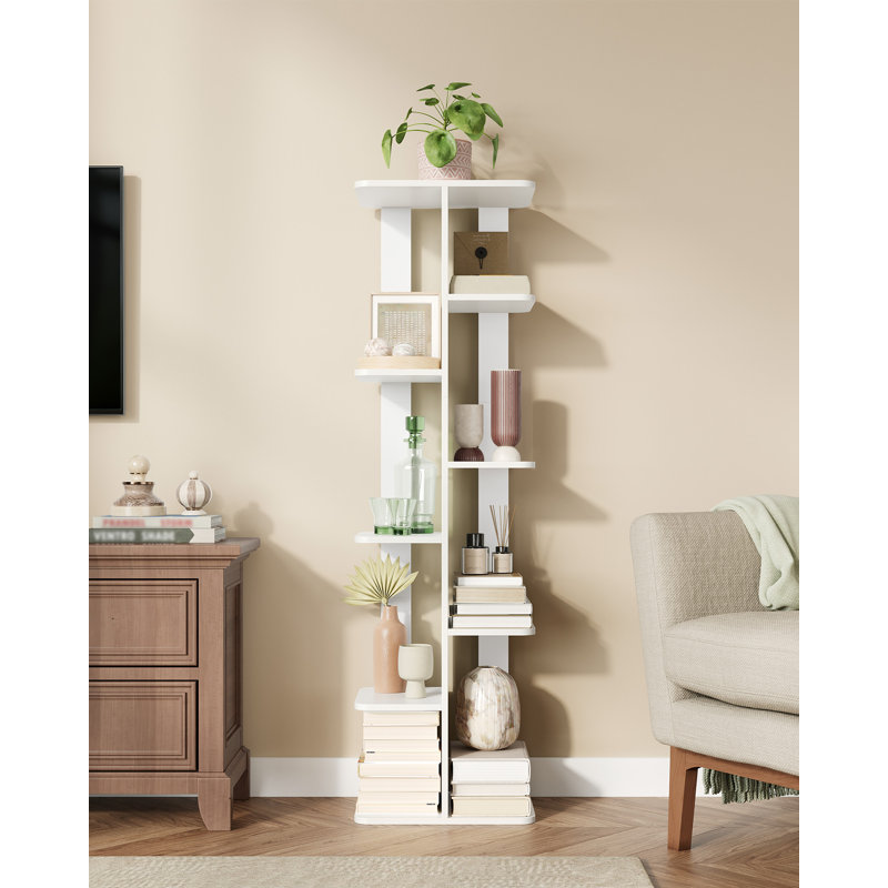 Narrow Bookcase, Freestanding Bookcase with 2-Sided Open Shelves | 9-Tier Bookshelf for Living Room, Bedroom, Office