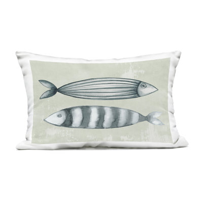 Stick Fish in Neutrals Outdoor Printed Pillow design by Eli Jones