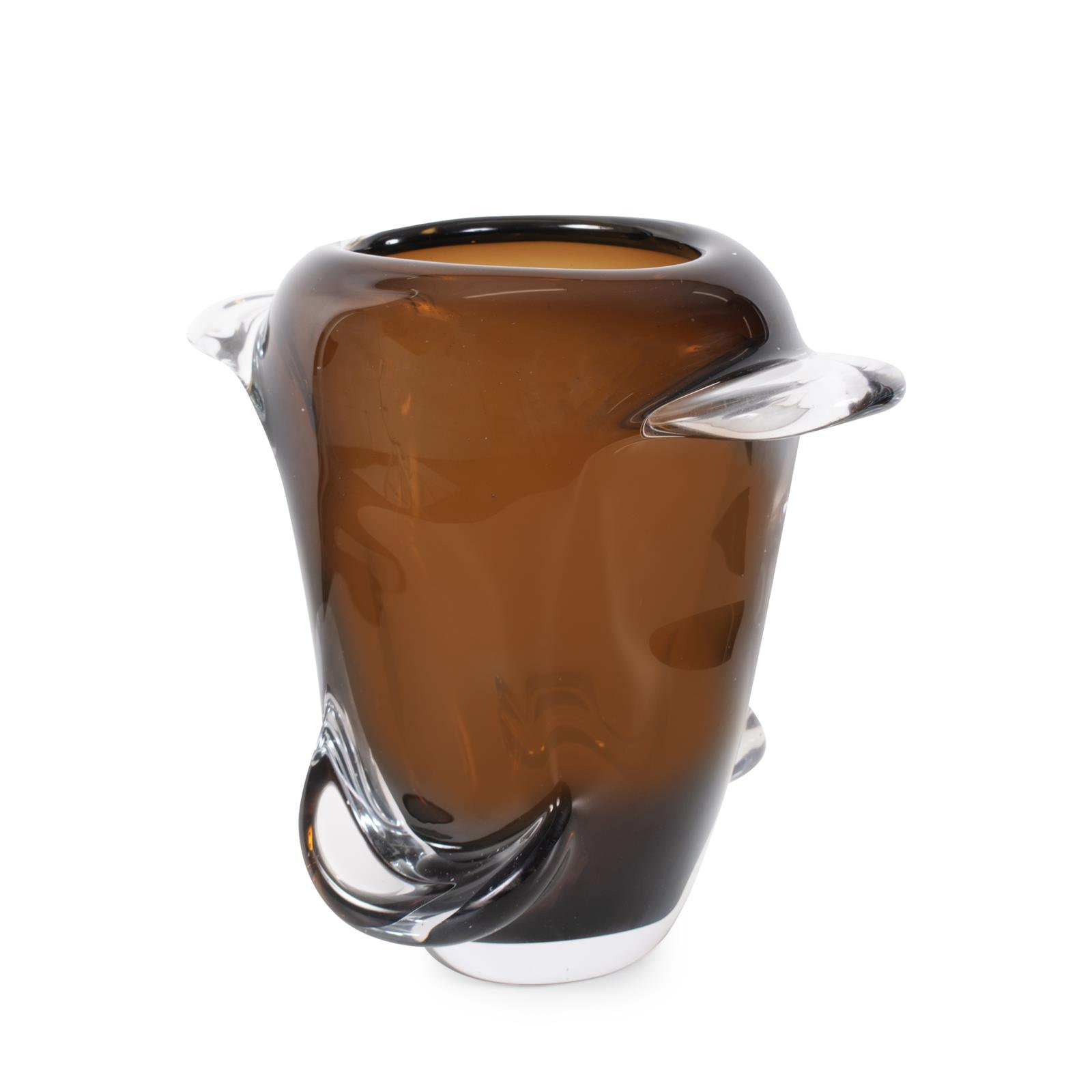 Smokey Umber Flared Edged Glass Vase- Tall, 9.75" H x 12.25" W x 5.75" D