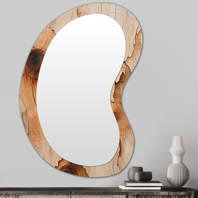 Miroir décoratif de forme irrégulière à motif d'écorce d'arbre Essence 4 de CLAES brun, grand miroir mural asymétrique moderne, reproduction d'art en métal