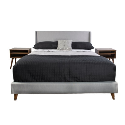 Grand lit tapissier grand avec 2 tables de chevet, style pierre, 100% tissu, trace de gris, 3 pièces, 87 po Profondeur, 63,82 po Largeur, 43 po Hauteur, 70 lb, tables de chevet en couleur, revêtement, nuance,