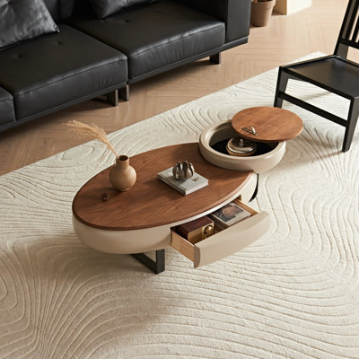 51.19 Oval Walnut Wood Panel Coffee Table
