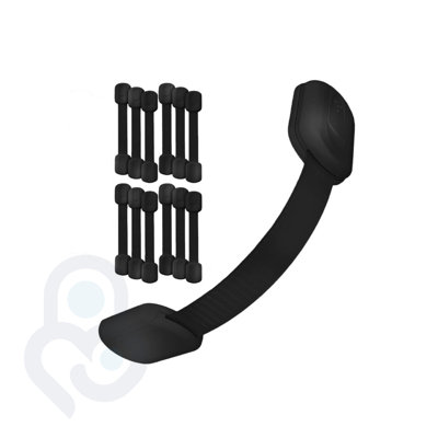 Baby Proof Me Child Safety Strap Locks 12 Pack  – Adjustable Baby Proofing Latches for Fridge, Cabinets, Drawers, Toilet, Trash Can & Appliances, 3M Adhesive Black