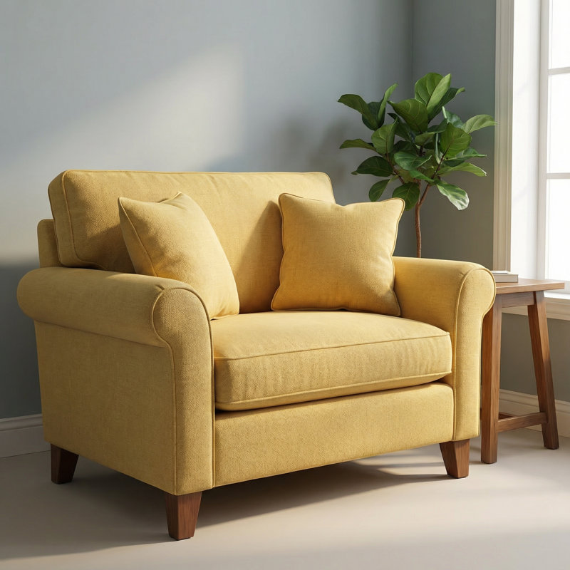 46.3 Inch Oversized Chenille Armchair, Comfy Chair and a Half Single Sofa with Pillow, Yellow, Yellow Chenille