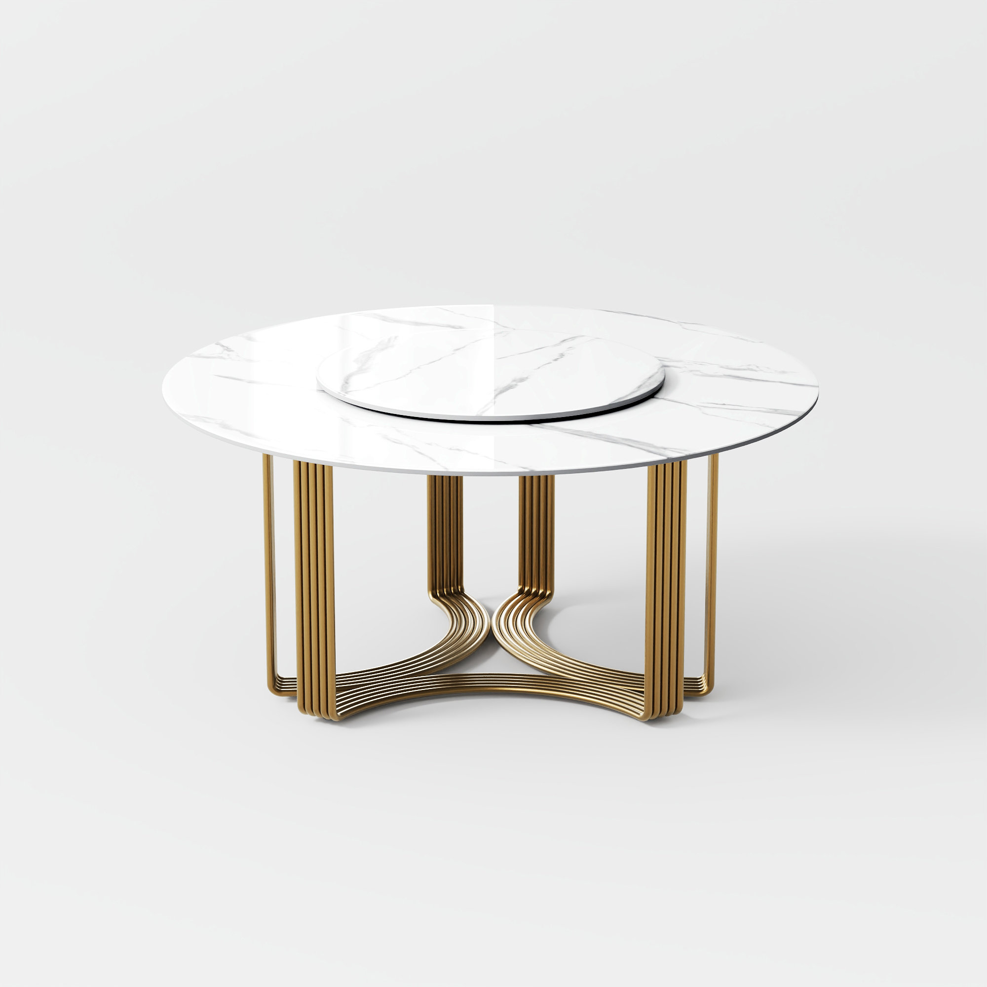 Orren Ellis Kayda Round Faux Marble Top Metal Base Dining Table ...