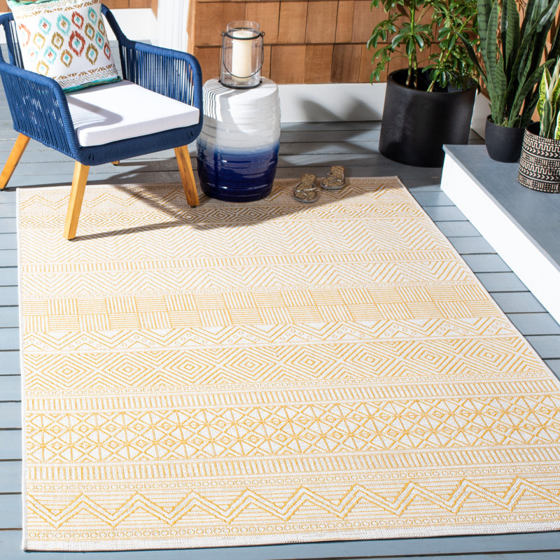 Mertens Southwestern Yellow Indoor/Outdoor Area Rug, Rectangle 4' x 5'7"
