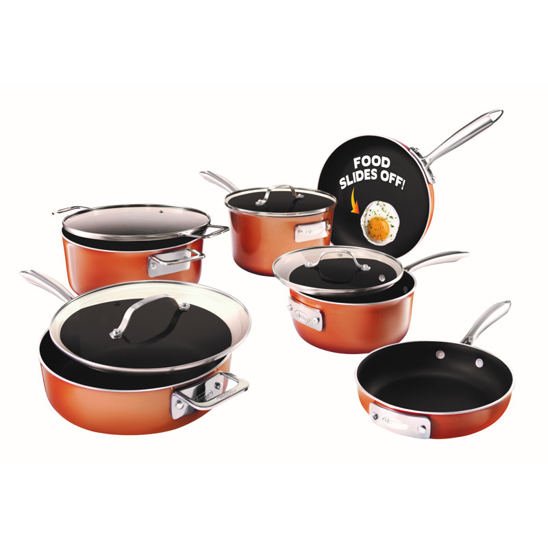 Gotham Steel Stackmaster 15 Piece 7'' and 10'' Copper Space Saving Nonstick Cookware Set