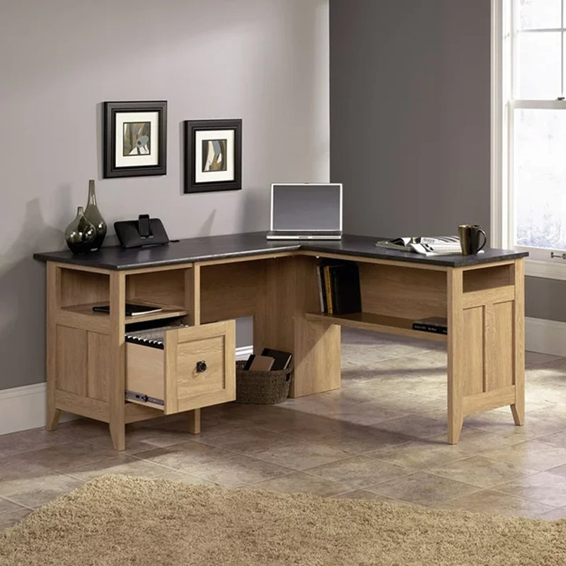 Bureau de direction en L, Ardoise Rosso / Chêne Dover