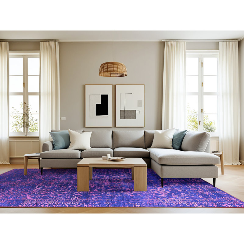 Tapis mauve Mid-Century 2587, Rectangle 8 pi x 12 pi