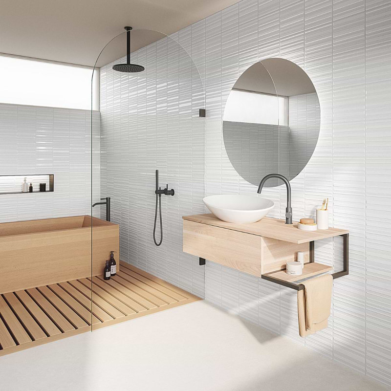 Sydney 8x16 3D Mixed Finish Ceramic Tile, White