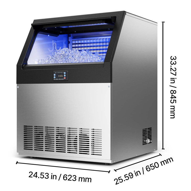 Machine à glaçons commerciale, 265 lb / 24 h avec capacité de rangement de 85 lb, encastrée / autoportante / sous le comptoir, machine à glaçons en acier inoxydable avec affichage DEL et autonettoyante, pour bar maison