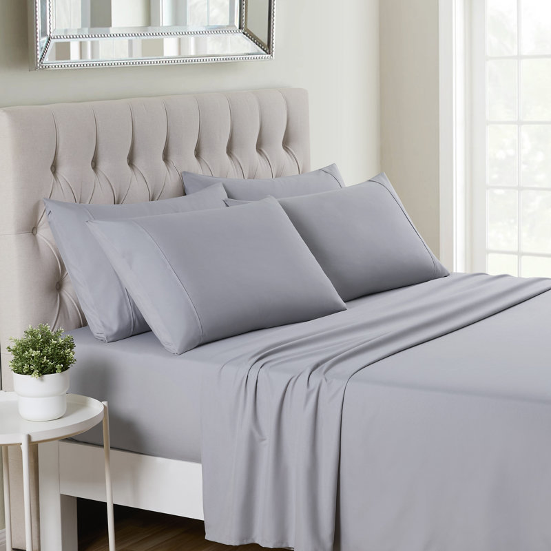 Ensemble de draps luxueux en microfibre douce avec taies d'oreiller en prime, Argent
