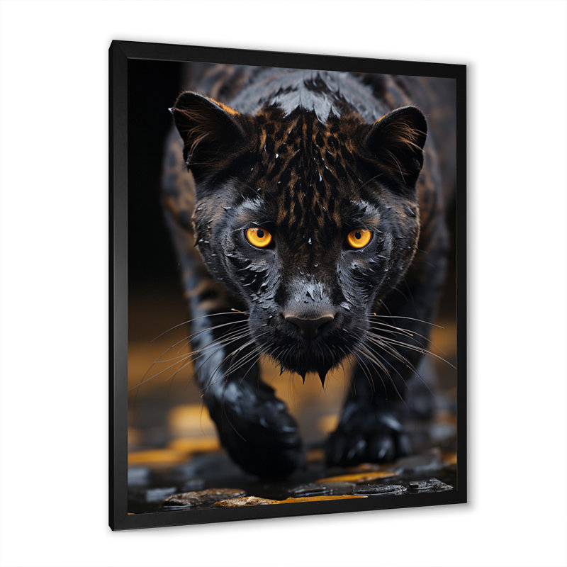 Panthère contrastante II sur toile, H 32 po x l 24 po x P 1 po, Cadre photo noir