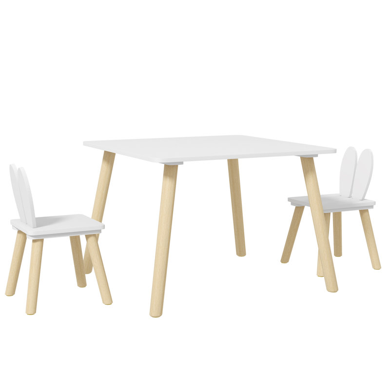 AIYAPLAY 3 Pieces Toddler Table and Chair Set Cute Bunny Ear Backrest White