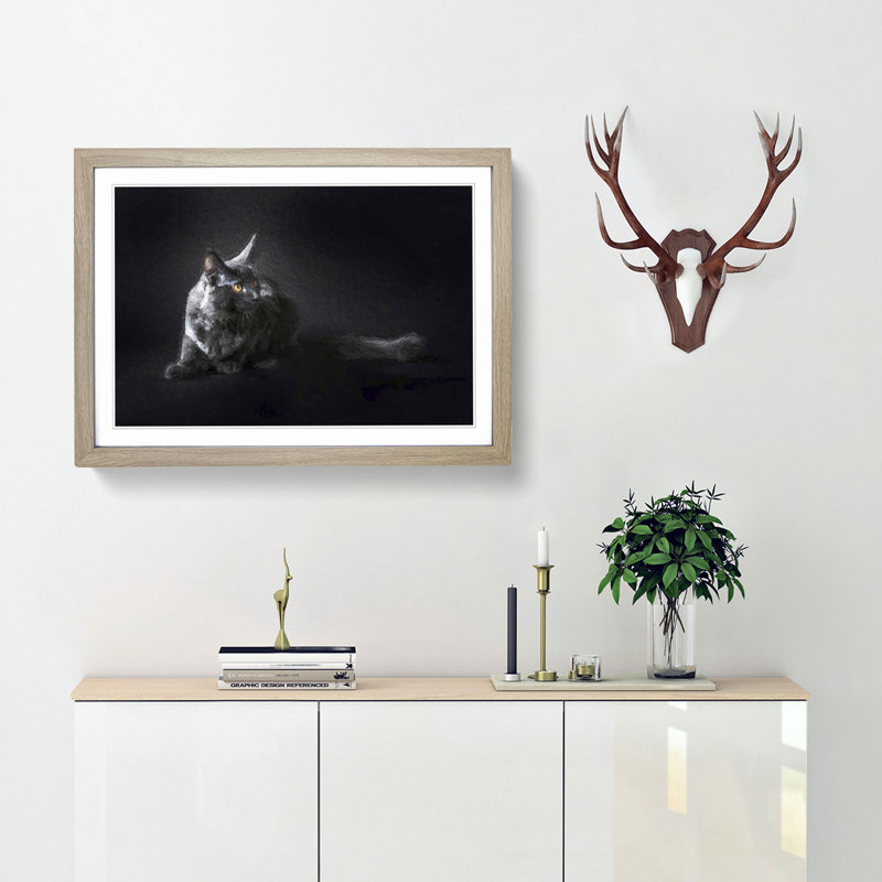 Maine Coon Kitten - Picture Frame Painting Print, Oak Framed, 27cm H x 36cm W x 2cm D