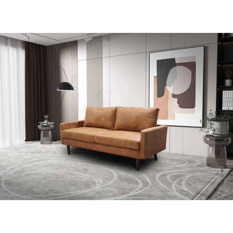 Mishael 69" 3 Vintage Brown Square Arm Sofa Couches for Living Room Comfy Sofas Loveseat for Bedroom, Office and Apartment