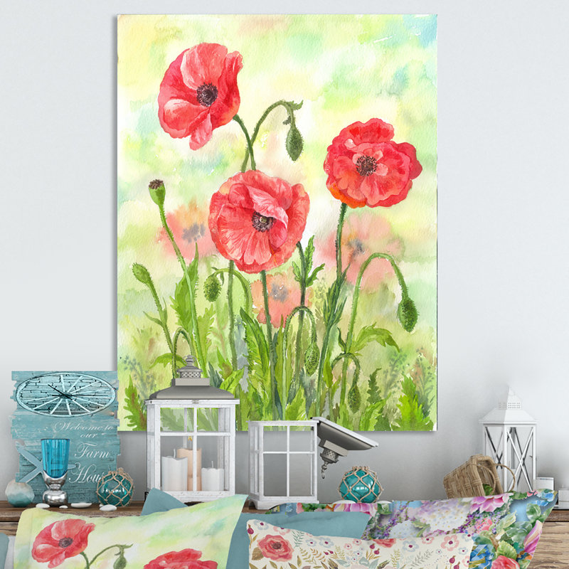 Floraison des coquelicots rouges - activé, H 12 po x l 8 po x P 1 po, Toile tendue