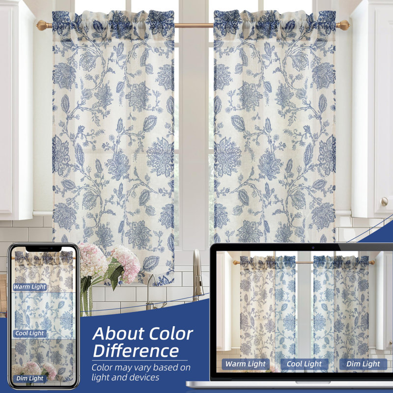 Kitchen Curtain Floral Tier Linen Short Pinstripe Cafe for Living Room Bathroom Julia Farmhouse Rustic Curtains Rod Pocket 2 Panels