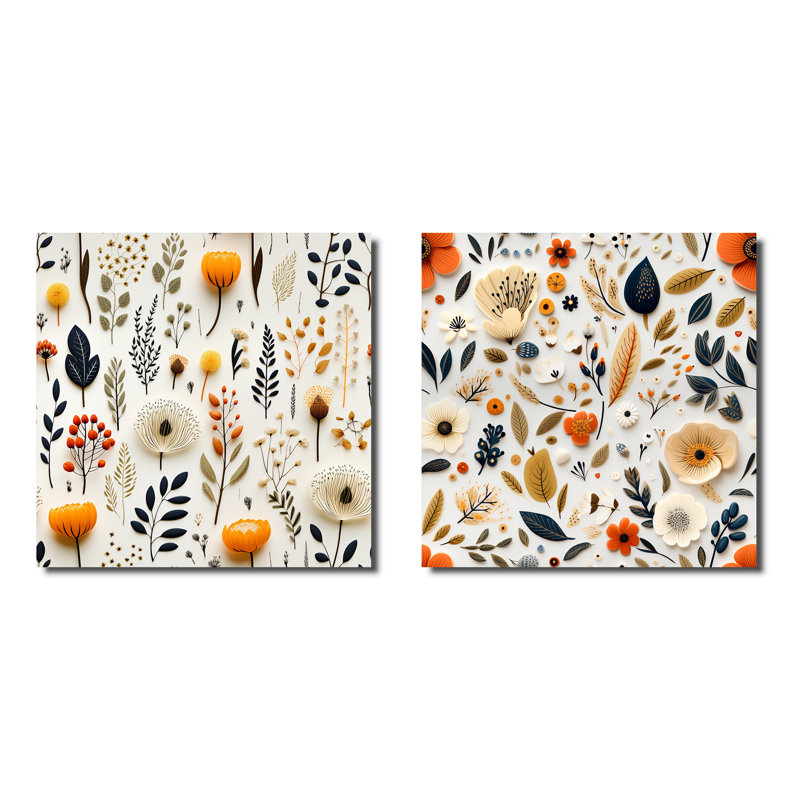Ensemble de 2 collages blancs botaniques élégants scandinaves blancs II, H 36 po x l 73 po, Toile tendue