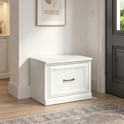 Petit banc à chaussures 24W avec tiroir, organisateur de chaussures étroit pour entrée, vestibule et vestibule, frêne blanc