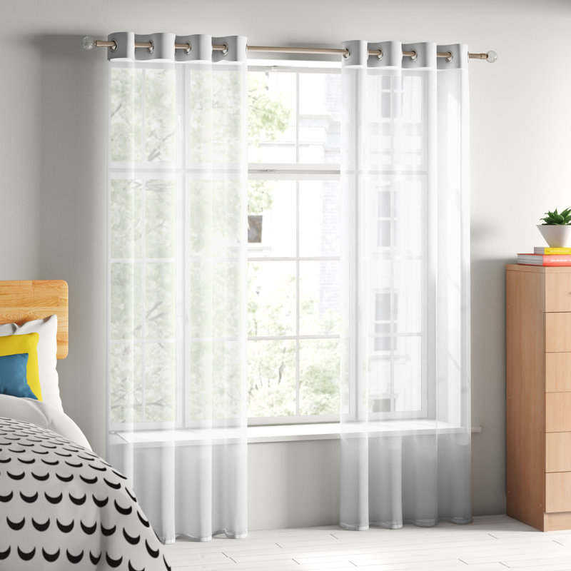 Jamie Eyelet Sheer Voile Curtain Panel, White, 144cm Width x 228cm Drop