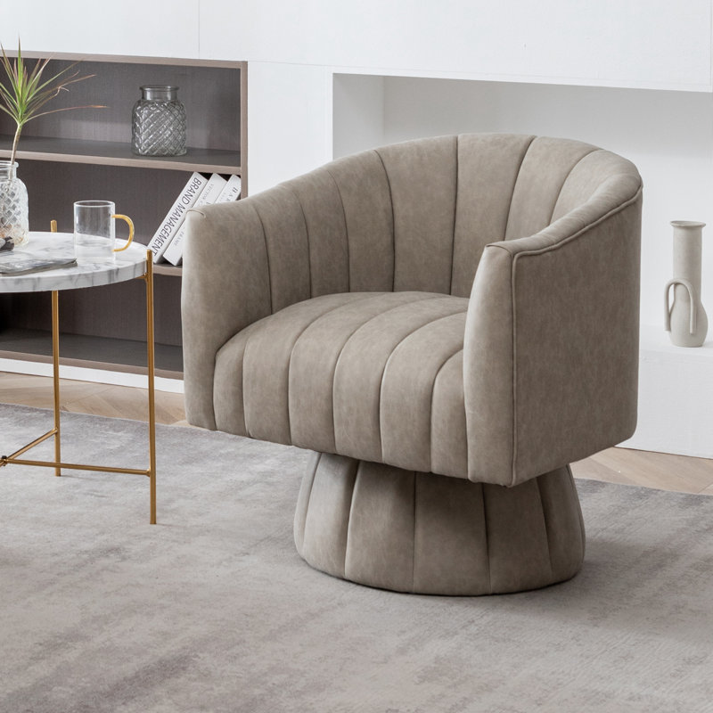Fauteuil demi-tonneau pivotant en similicuir, Similicuir gris, 1
