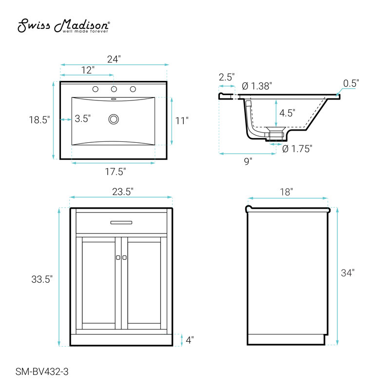 Burdon 24 In. Bathroom Vanity With 3-Hole Ceramic Sink Top, Black, Brown, Matte Black
