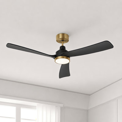 Ventilateur de plafond moderne 52 po avec lumière et télécommande, ventilateur de plafond à 6 vitesses et minuterie à mémoire à intensité variable avec moteur à courant continu et noir et 5 tiges de 10 po pour le salon et la chambre à coucher