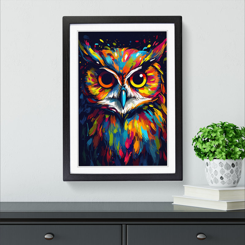 Owl Pop No.2 - Single Picture Frame Print on Wood, 34cm H x 25cm W x 2cm D, Black 