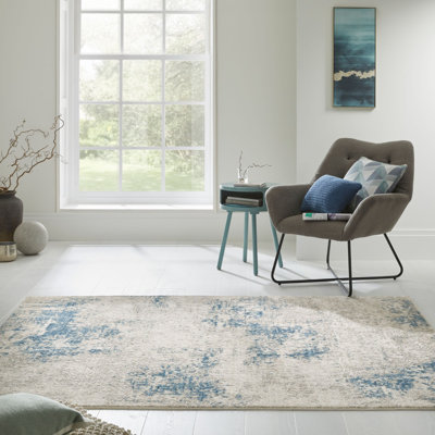 Blue Abstract 7Mm Thick Anti Shed Rug, Stain Resistant Modern Rug For Bedroom, & Living Room