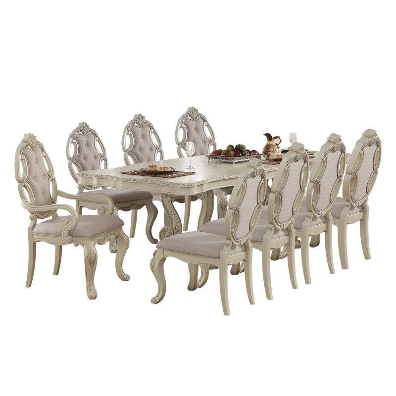 Ensemble de table de salle à manger 11 pièces Elamin, Blanc antique