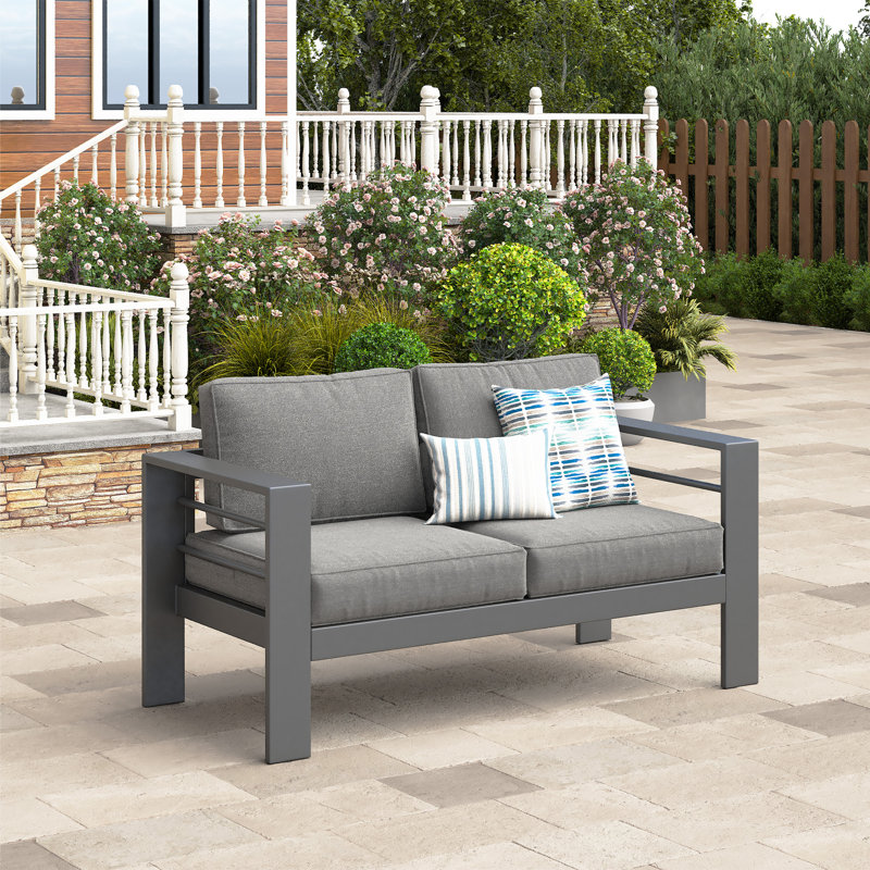 Causeuse en métal Patio Furniture, Cadre gris / coussin gris