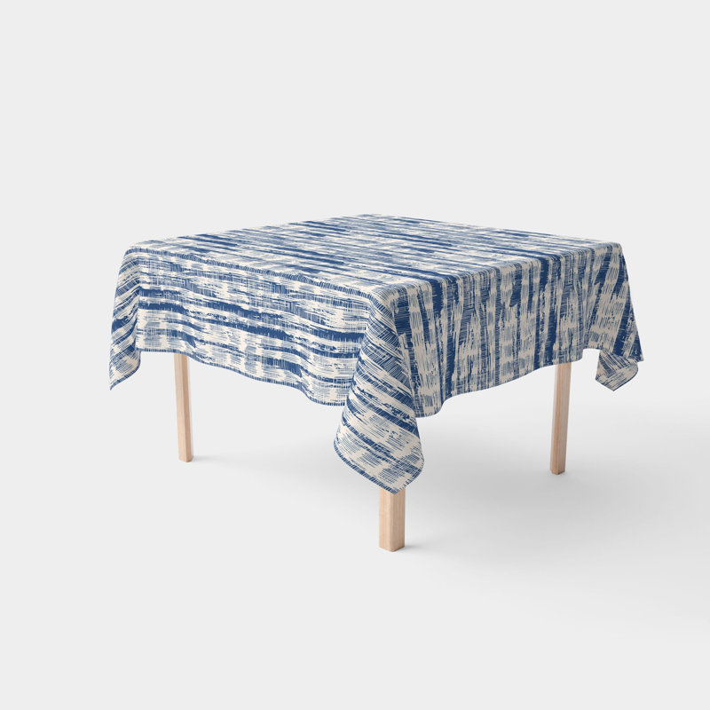Square Tablecloth, 100% Cotton, 52X52", Blue Batik Stripe