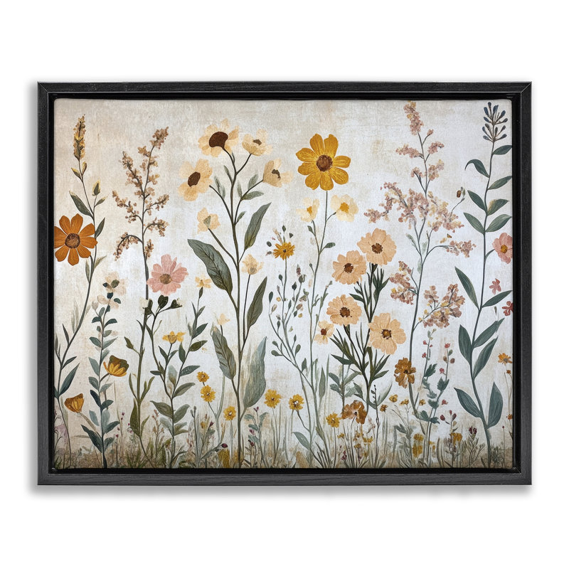 Cadre flottant Growing Tall Wildflowers, design par Petal Prints Design, H 17 po x l 21 po, Cadre flottant noir de jais