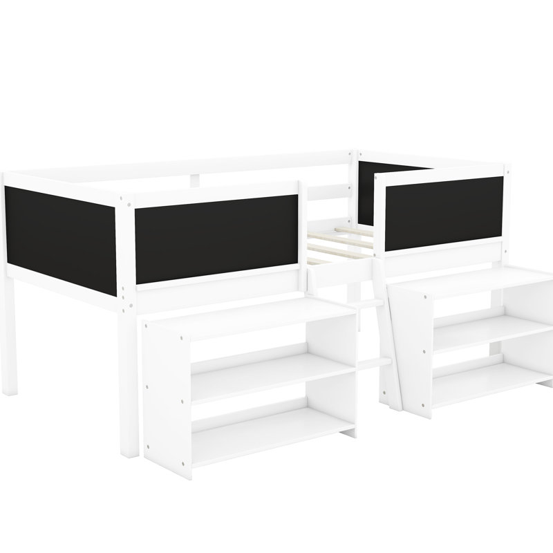 Lit mezzanine simple simple avec tablettes mobiles et tableau noir décoratif - Style chambre simple, Blanc