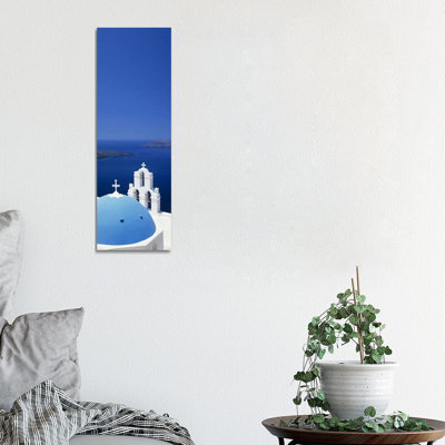 High Angle View Of A Church, Firostefani, Santorini, Cyclades Islands, Greece by Panoramic Images - Wrapped Canvas Panoramic Print