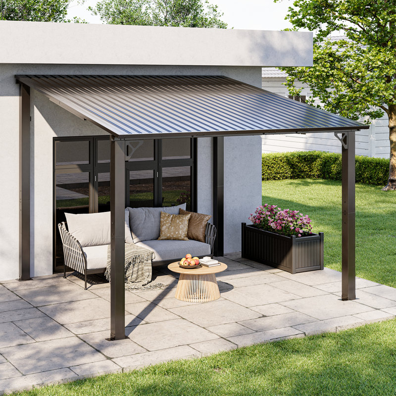 Pergola à toit rigide VIWAT avec toit en acier galvanisé incliné et structure en aluminium, H 98 po x l 118,5 po x P 119,3 po
