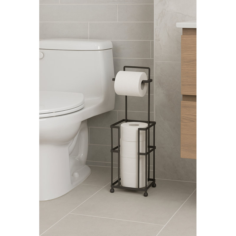 Porte-papier hygiénique sur pied avec rangement, Taupe