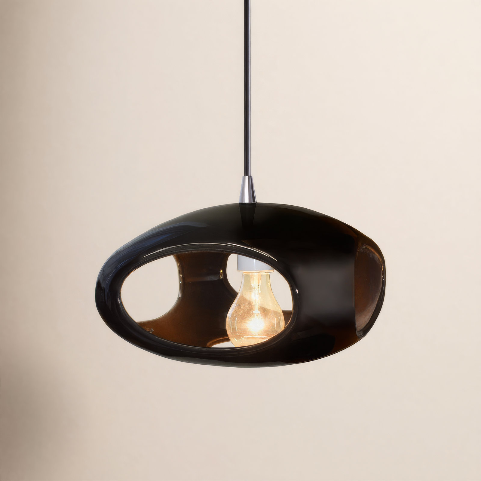 Logan Single Light Ceramic Dimmable Pendant, Polished Chrome, Gloss Black