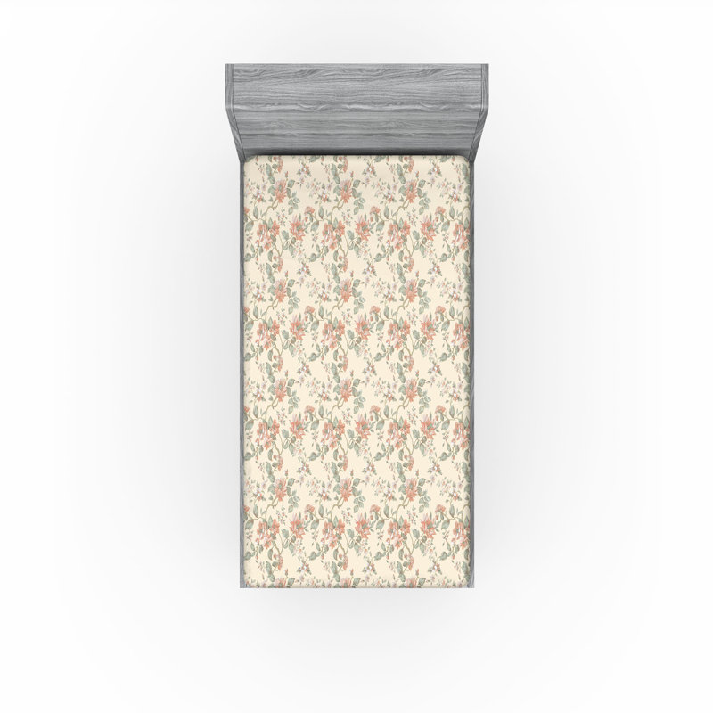 Drap-housse Ambesonne, Gris et jaune / motif floral rosé, Drap-housse simple TG