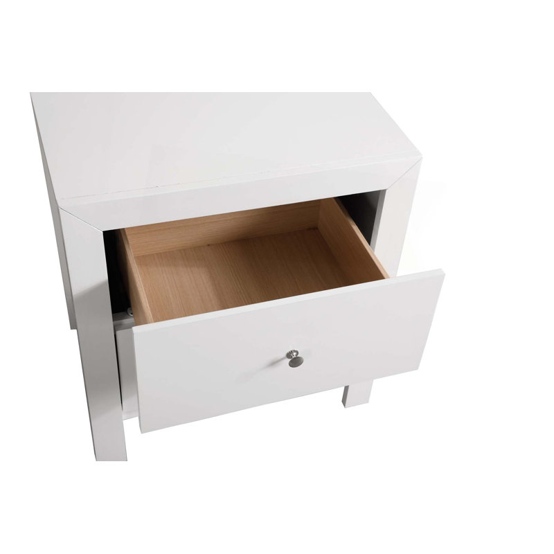 Table de chevet transitionnelle avec deux tiroirs, Blanc