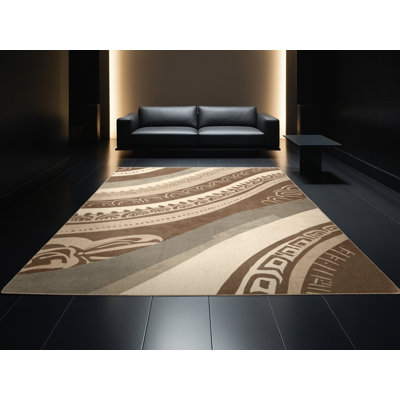 Tapis brun moelleux et moelleux moelleux à motif arc rustique