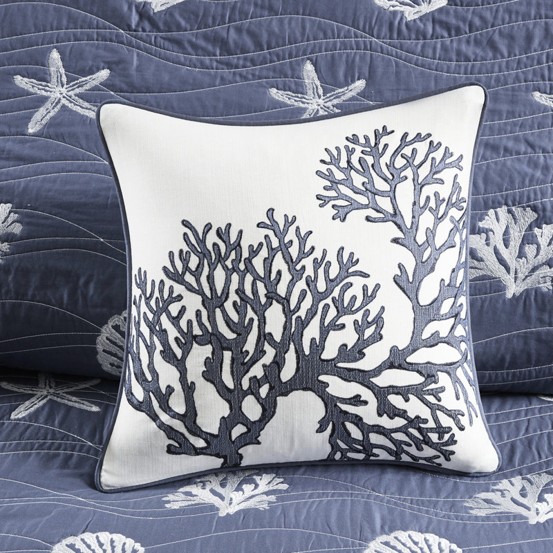 Courtepointe en coton bleu marine - 100% avec broderie lavable à la machine 4 pièces, images côtières, facile à nettoyer