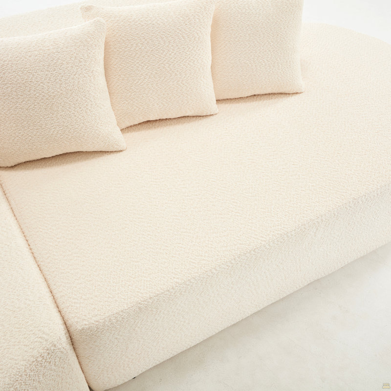 Canapé désossé, canapé modulaire incurvé avec 5 coussins, canapé désossé en forme de L, Chenille ivoire