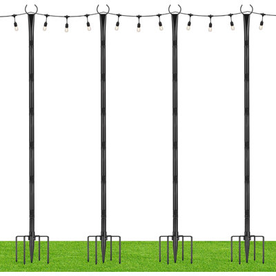 String Light Poles with Hooks, 8.5FT Outdoor String Light Poles with 5-Prong Forks, 4 Pack